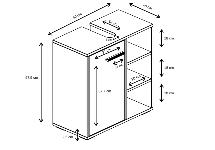 Badplaats Wastafelkast Neptunus 60 x 28 x 60 cm - Wit