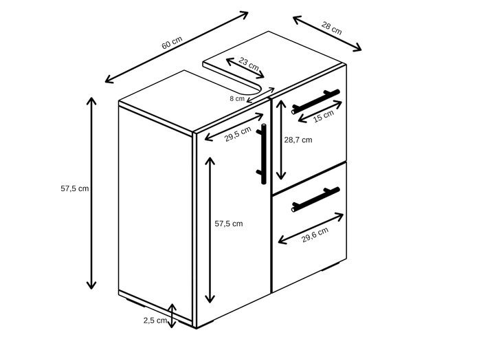 Badplaats Wastafelkast Mars 60 x 30 x 60 cm - Eiken met Wit