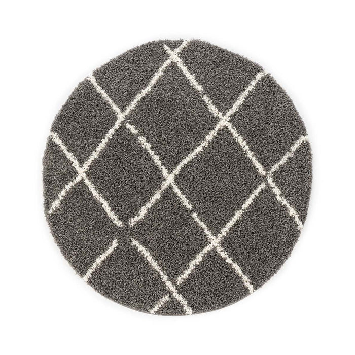 Boho&me Rond hoogpolig vloerkleed ruiten Habitat - grijs|wit - 300 cm