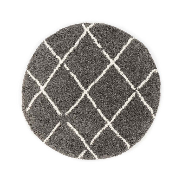 Boho&me Rond hoogpolig vloerkleed ruiten Artisan - grijs|wit - 300 cm