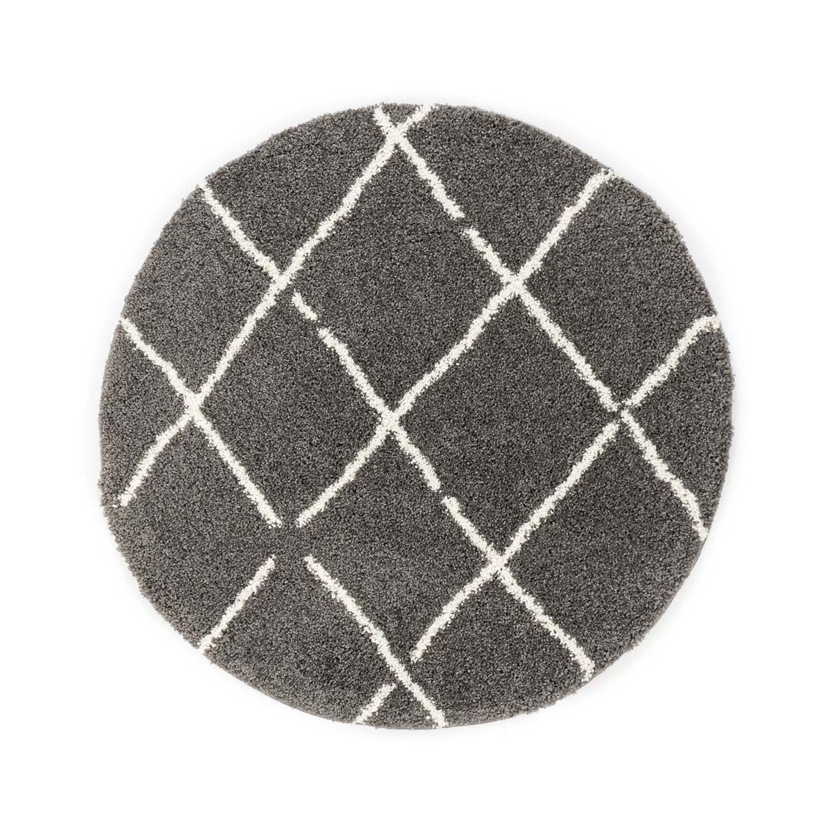 Boho&me Rond hoogpolig vloerkleed ruiten Artisan - grijs|wit - 160 cm