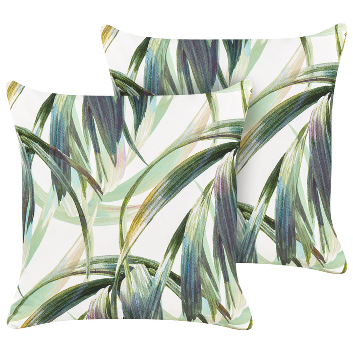 Beliani-CALDERINA-Tuinkussen set van 2-Groen|Wit-45 x 45 cm-Polyester