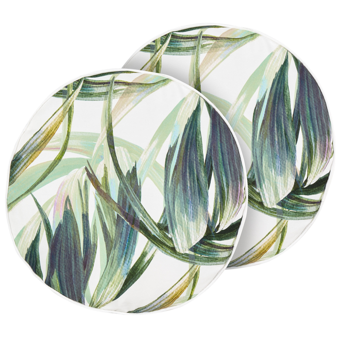 Beliani-CALDERINA-Tuinkussen set van 2-Groen|Wit- 40 cm-Polyester