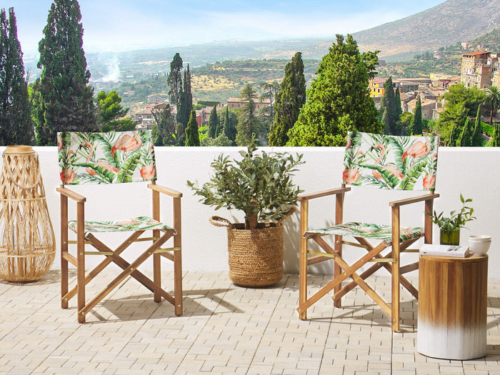 Beliani-CINE -Tuinstoel set van 2-Groen|Hout|Flamingo-Polyester