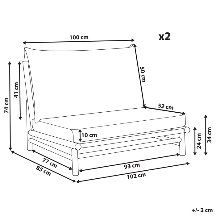 Beliani - TODI - Fauteuil set van 2 - Lichthout|Taupe - Bamboe