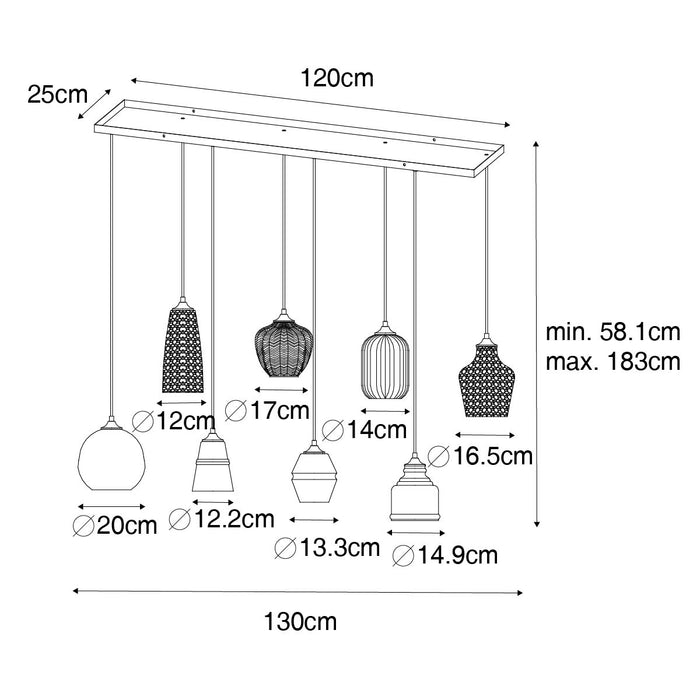 QAZQA Art Deco hanglamp zwart met opaal glas 8-lichts - Hanne