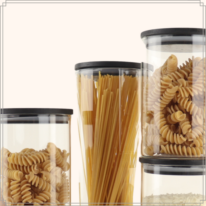 OTIX Voorraadpot Glas met Deksel 1320ml Zwart Hout Spaghetti Bewaar...
