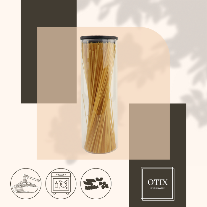 OTIX Voorraadpot Glas met Deksel 1320ml Zwart Hout Spaghetti Bewaar...
