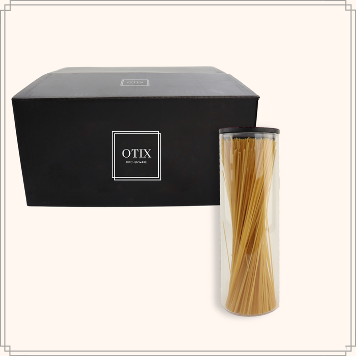 OTIX Voorraadpot Glas met Deksel 1320ml Zwart Hout Spaghetti Bewaar...