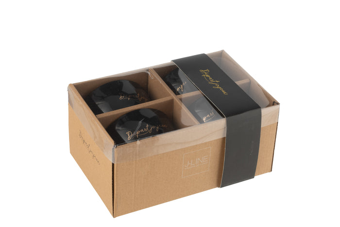 J-Line kom 'Départ Joyeux' - porselein - zwart|goud - small - 4 stuks