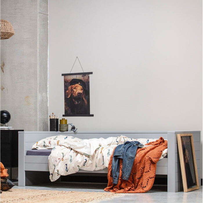 WOOOD Dennis Bedbank Excl Lade - Grenen - Betongrijs - 219x73x101