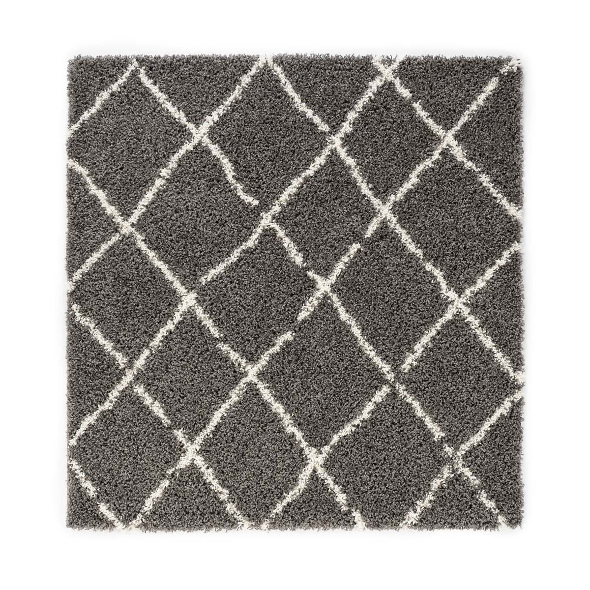 Boho&me Vierkant hoogpolig vloerkleed ruiten Habitat - grijs|wit -