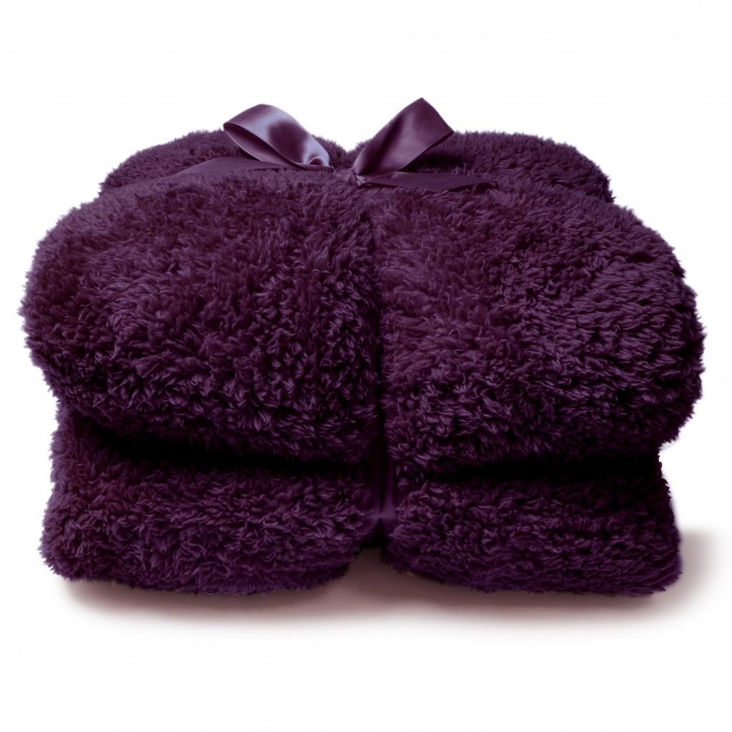 Unique Living Plaid Teddy - Paars - Polyester - 150x0x200cm (BxHxD)