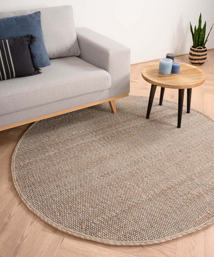 Nordic Weavers Rond wollen vloerkleed Lett - beige|crème - 120 cm