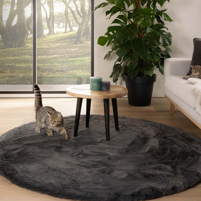 Tapeso Rond hoogpolig vloerkleed - Comfy plus - donkergrijs - 80 cm