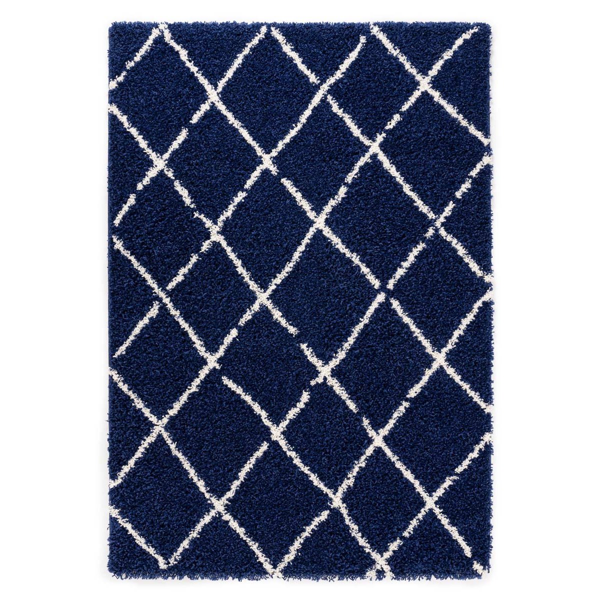 Boho&me Hoogpolige loper ruiten Habitat - marineblauw|wit - 80x200 cm