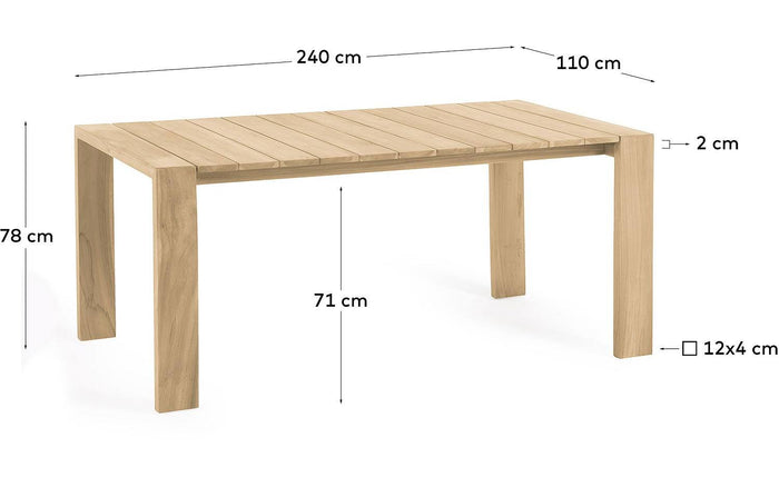 Kave Home - Victoire tuintafel in massief teakhout 240 x 110 cm