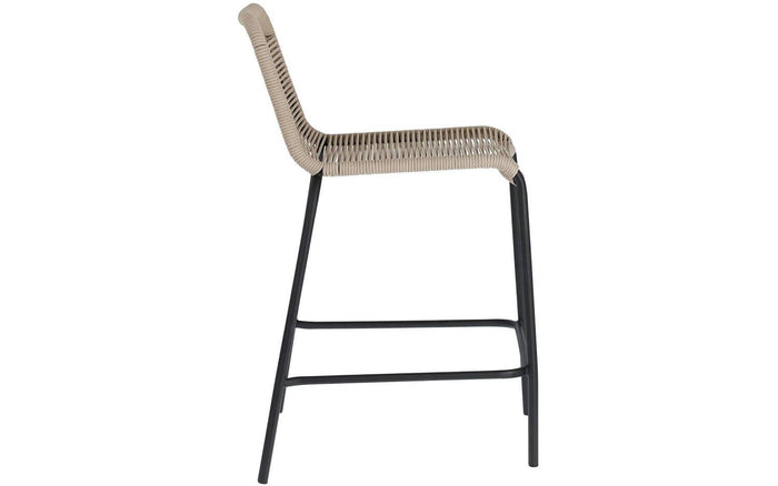 Kave Home - Lambton Kruk in bruin touw en staal met zwarte afwerking