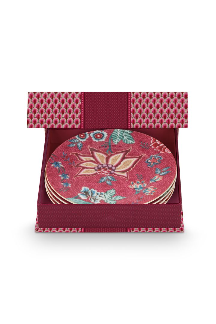 Pip Studio Borden - Flower Festival - Donkerroze - Set van 4 - 17cm