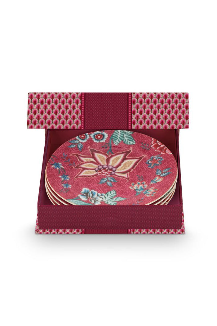 Pip Studio Borden - Flower Festival - Donkerroze - Set van 4 - 17cm
