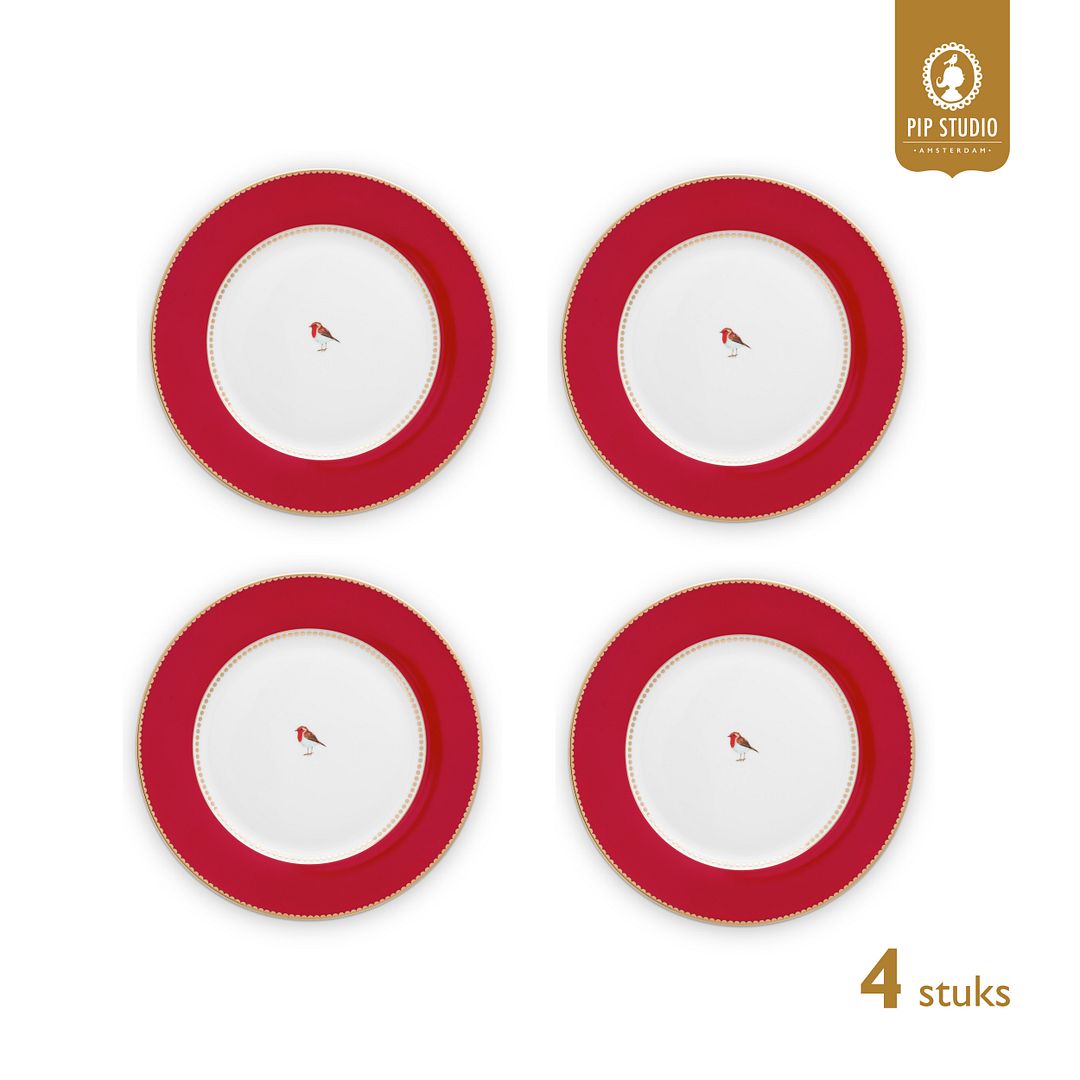 Pip Studio Borden - Love Birds - Rood - Set van 4 - 26.5cm