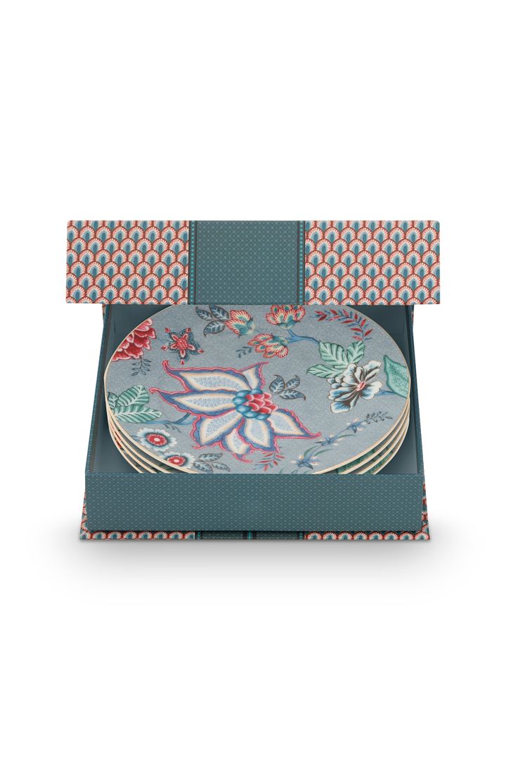 Pip Studio Borden - Flower Festival - Lichtblauw - Set van 4 - 17cm