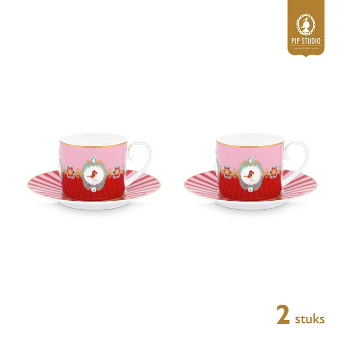 Pip Studio Kop en Schotel - Love Birds Medallion - Rood - Set van 2