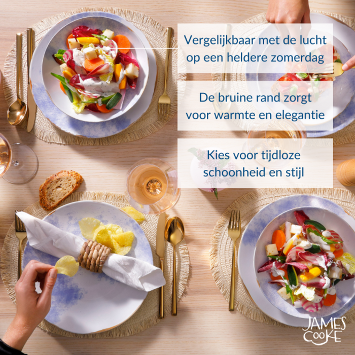 James Cooke Schaal Clouded Charm 17 cm Blauw Wit Stoneware 2 stuks