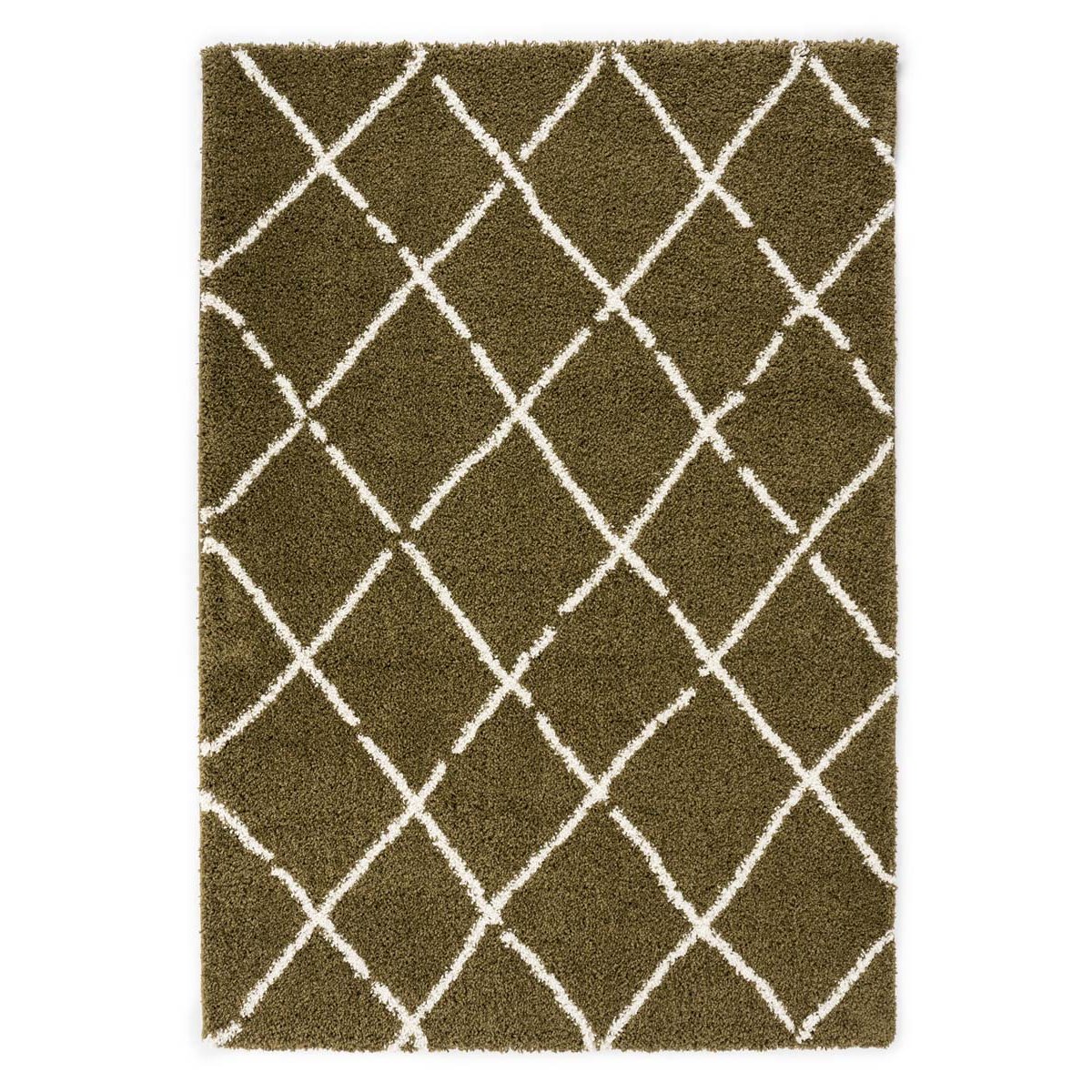 Boho&me Hoogpolig vloerkleed ruiten Artisan - olijfgroen|wit - 160x230