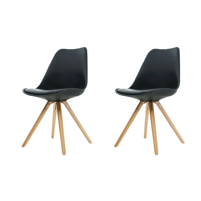 Essence Legno stoel - Zwarte zitting - Houten onderstel - Set van 2