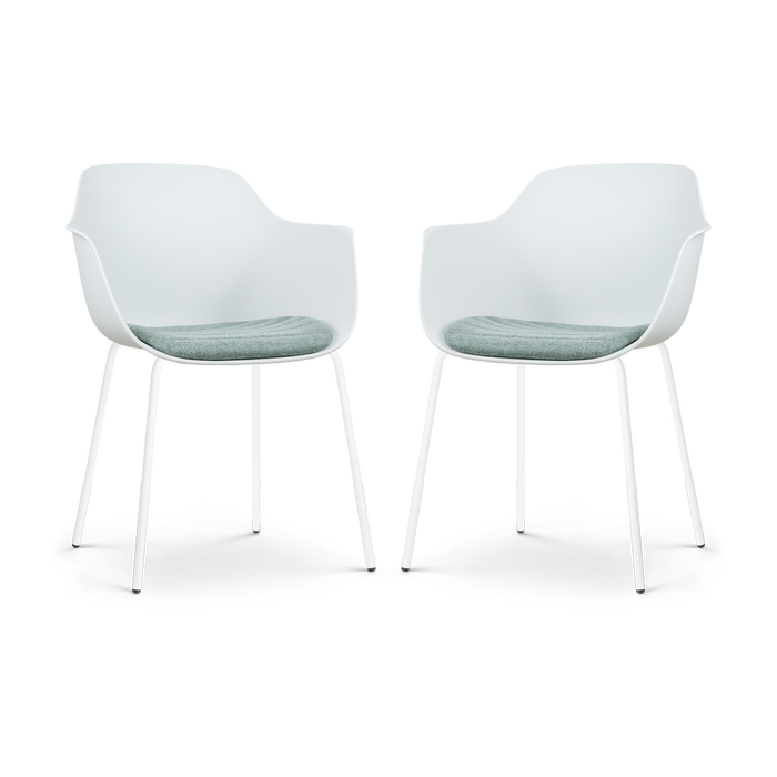 Nolon Nora-Liz Eetkamerstoel Wit - Groen Kussen - Wit - Set Van 2