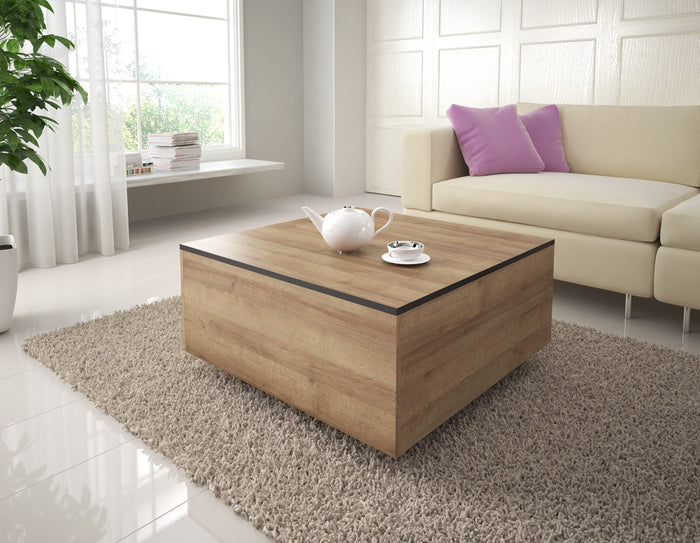 Meubella Salontafel Frey - Licht eiken - Zwart - 80 cm