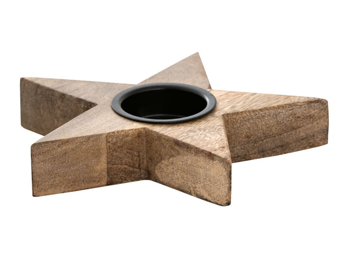 SVJ Windlicht - 15x15x3 cm - Hout - Naturel - Set van 3