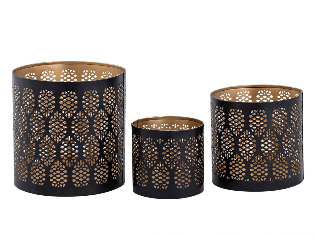 SVJ Windlicht - 14x14x14 cm - Metaal - Zwart - Set van 3