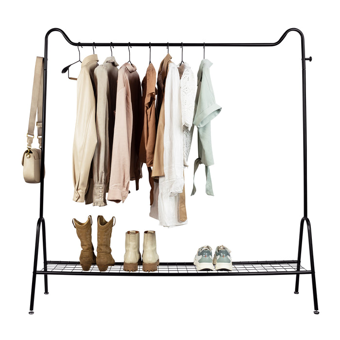 QUVIO Kledingrek met schoenen opbergruimte - Metaal - Zwart