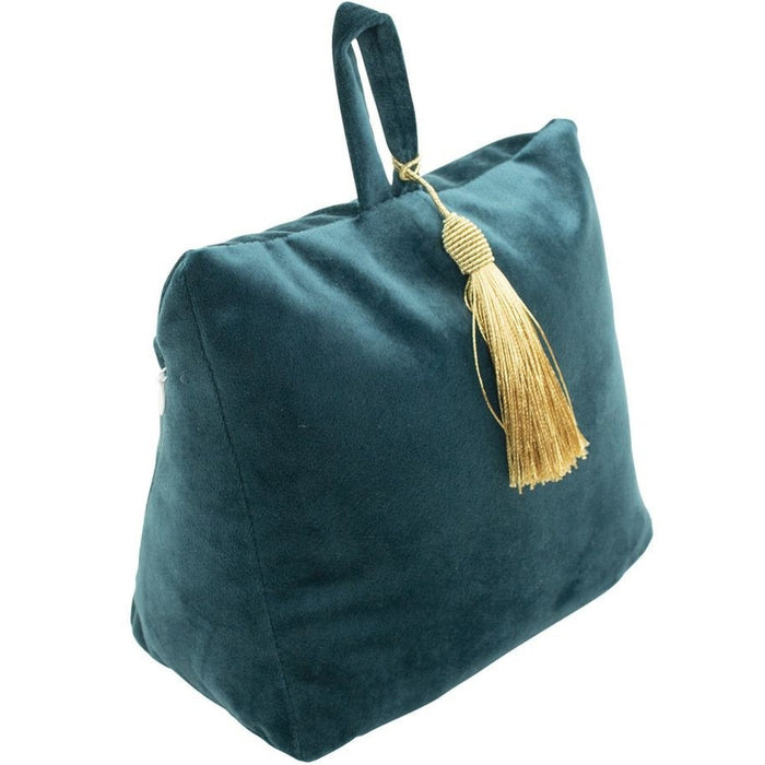 Mars & More Deurstopper - fluweel - petrol blauw kleur - 17 cm