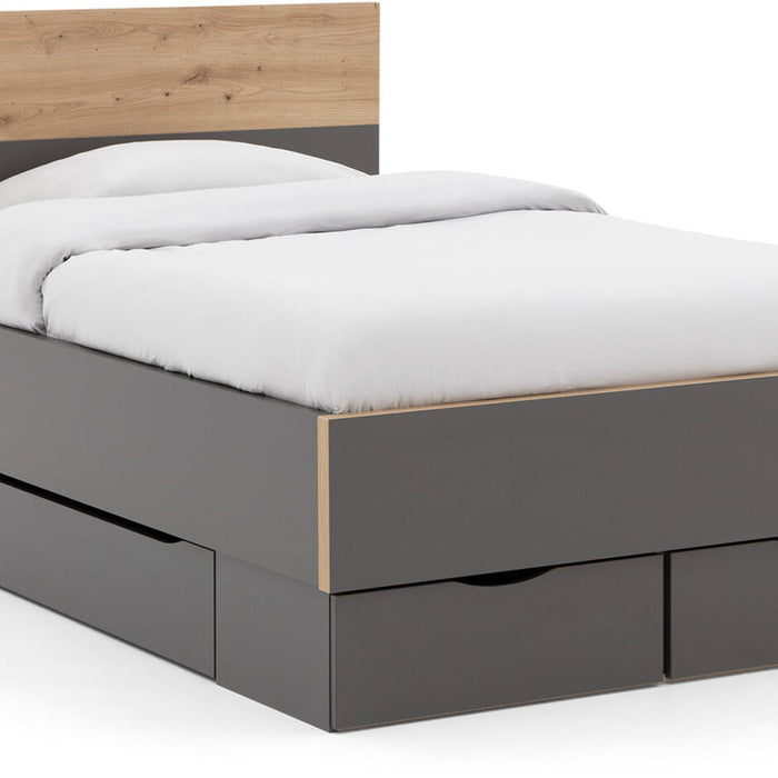 Goossens Bedframe Peder - 120 x 200 - Grafiet met accent eiken artisan