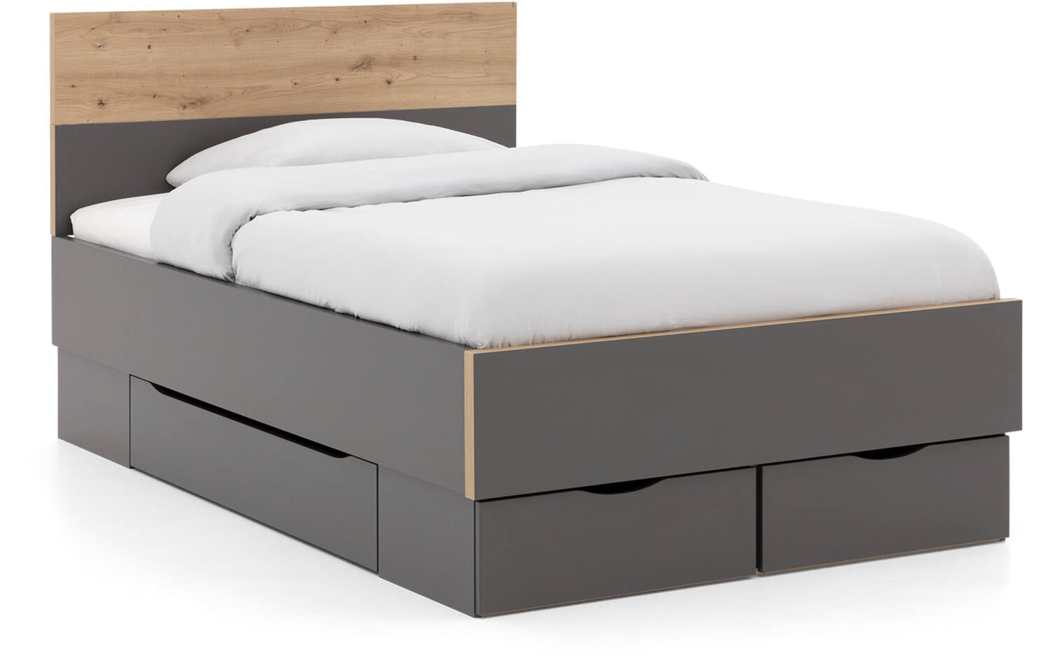 Goossens Bedframe Peder - 120 x 200 - Grafiet met accent eiken artisan