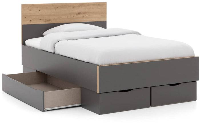 Goossens Bedframe Peder - 120 x 200 - Grafiet met accent eiken artisan