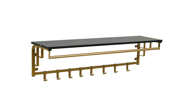 FURNILUX - Kapstok 110 x 30 x 27 cm - 8 Haken - GOUD -Zwart