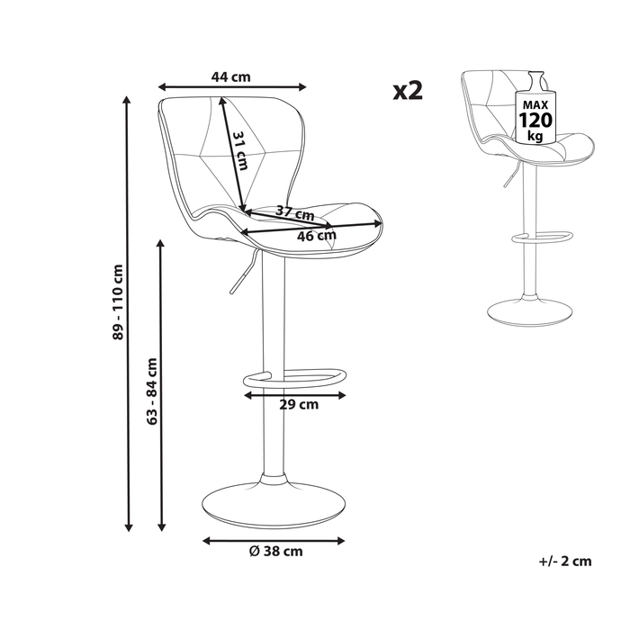 Beliani - VALETTA II - Barkruk set van 2 - Goudbruin - Kunstleer