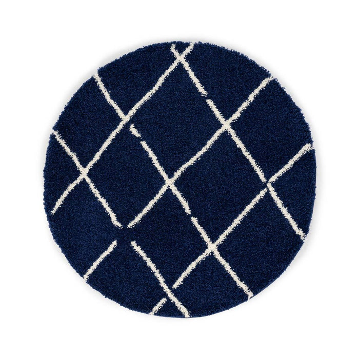 Boho&me Rond hoogpolig vloerkleed ruiten Artisan - marineblauw|wit -
