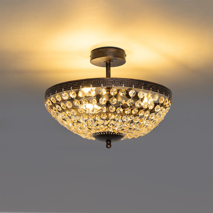 QAZQA Klassieke plafondlamp brons en kristal 3-lichts - Mondrian