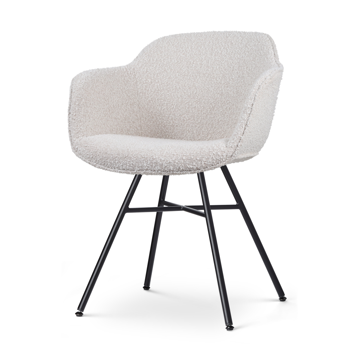 Nolon Noa-Mare Eetkamerstoel Bouclé Beige - Armleuning - Zwarte Poten