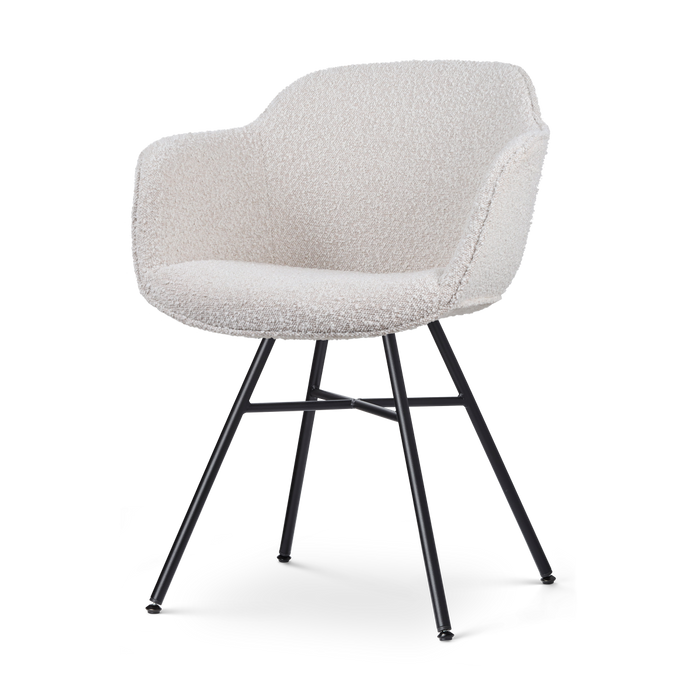 Nolon Noa-Mare Eetkamerstoel Bouclé Beige - Armleuning - Zwarte Poten
