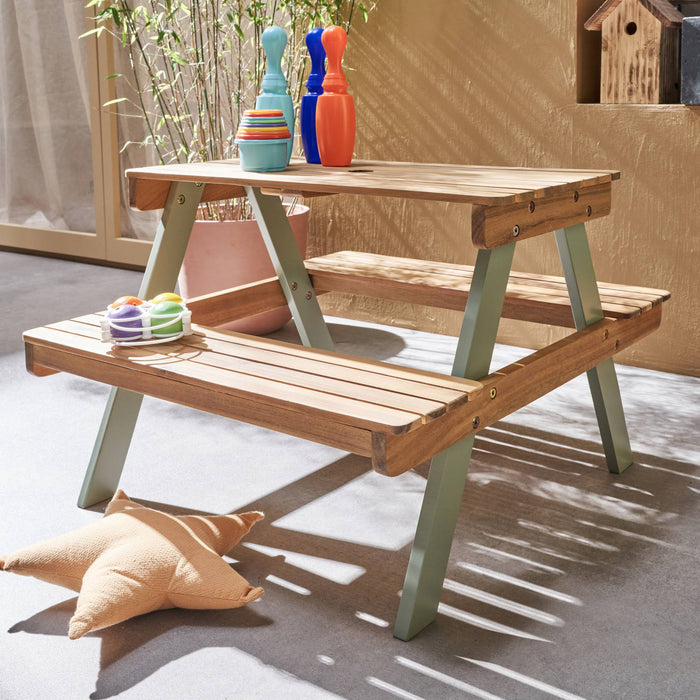 sweeek - Houten picknicktafel voor kinderen, 2 zitplaatsen