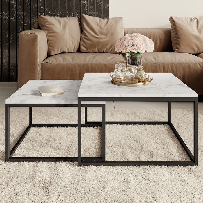 Meubella Salontafel Styler  - Wit Marmerlook - set van 2