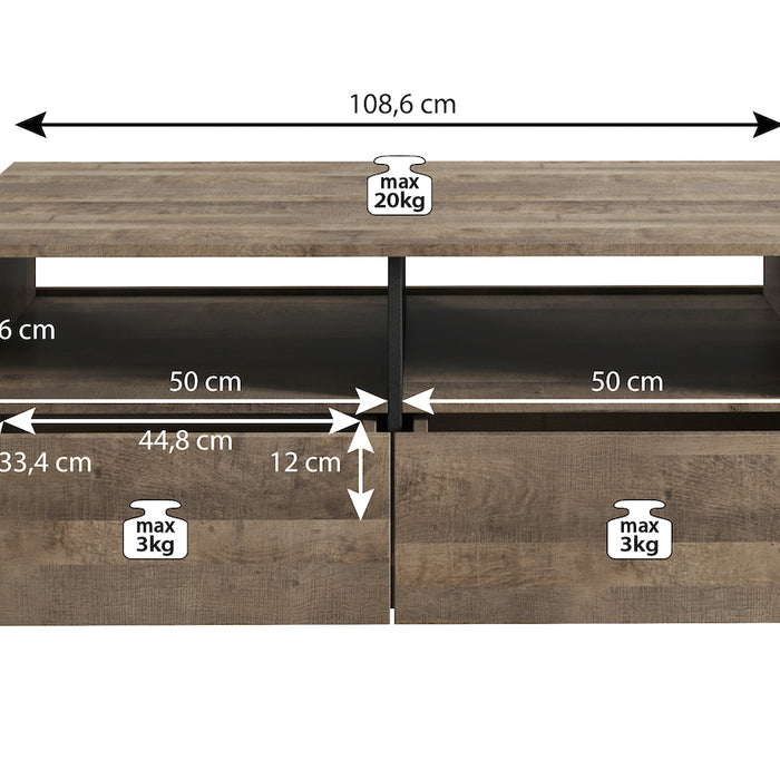 Meubella Salontafel Acasia - Grijs - Eiken - 108 cm