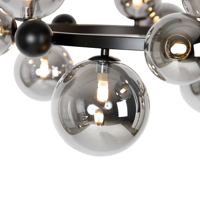 QAZQA Art Deco hanglamp zwart met smoke glas 12-lichts - David