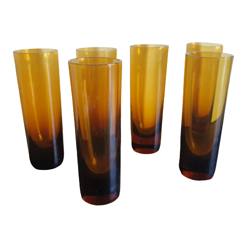 Reliving Vintage Retro Amber Kleurige Longdrink Glazen Dikke Bodem 6X